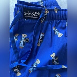 Ralph Lauren Mens Pajama Bottoms in Blue with ‘Morning Teddy Bear’ Print